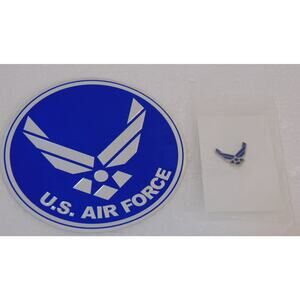 U.S. Air Force Pin Decal Sticker Brooch Wings Blue Silver 4" Round Jet Pilot Set